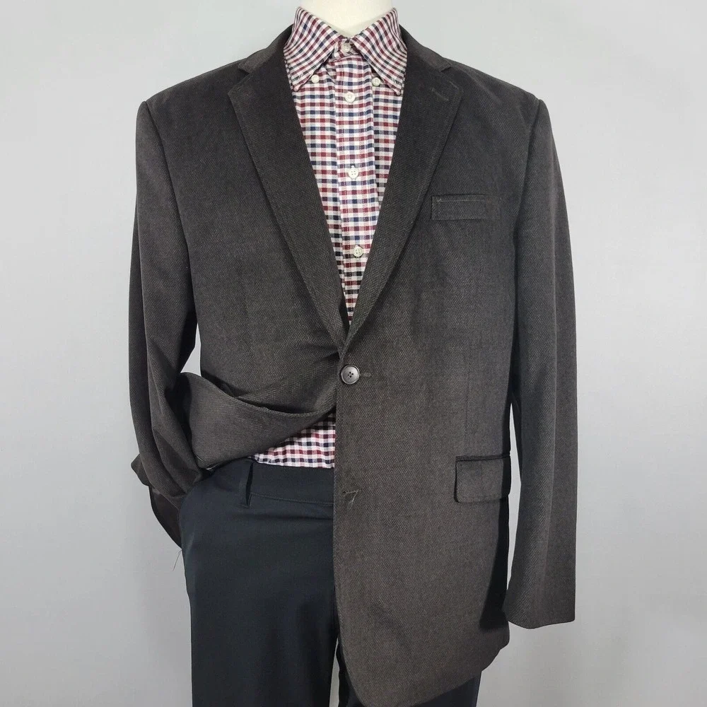 Pronto‎ Uomo Men's Sport Coat Blazer Two Button Brown Sued Polyester Size XXL